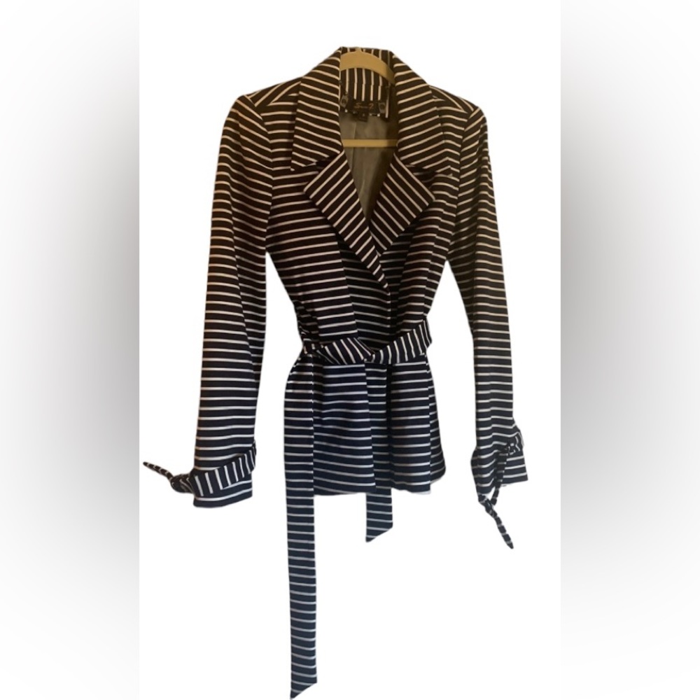 Seven 7  navy blue and white stripes nautical size small in belted jacket
